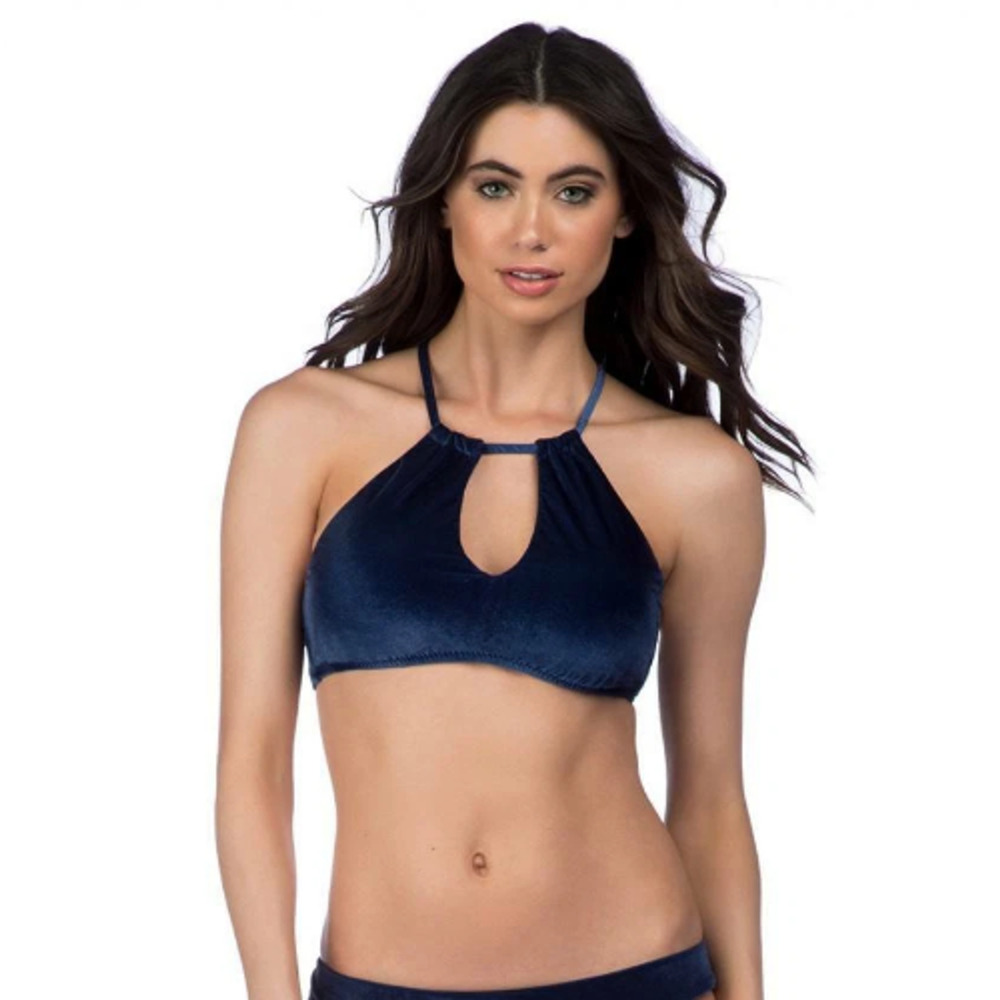 Trina Turk Women Velveteen High Neck Swim Top Navy Size 6 16327